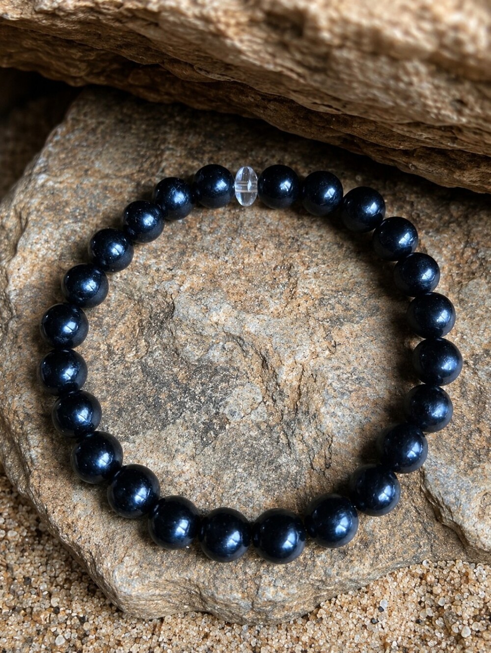 Black Jet Beaded Stretch Bracelet | Handmade